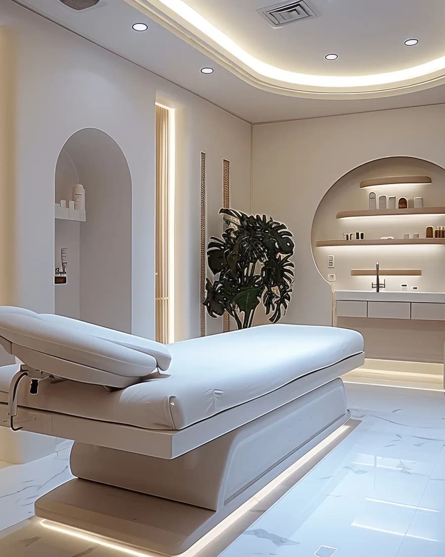 Ambiente de estética avançada com maca e luz suave